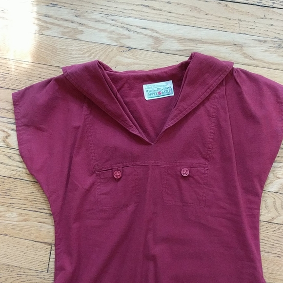 Vintage Maroon heavy Cotton Tunic Top Sailor Collar S - Picture 9 of 9